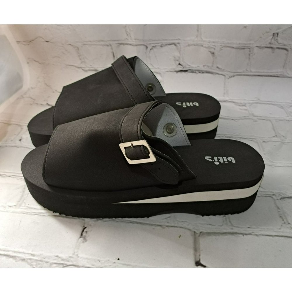 Black Platform Slide Sandals with Buckle